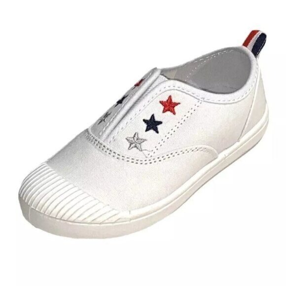 Cat & Jack Canvas Shoes White Archer Patriotic Red White Blue Stars Toddler Girl - Picture 1 of 8